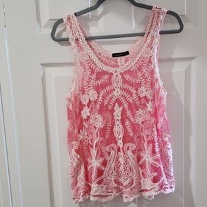 Sheer crochet pink cream tank